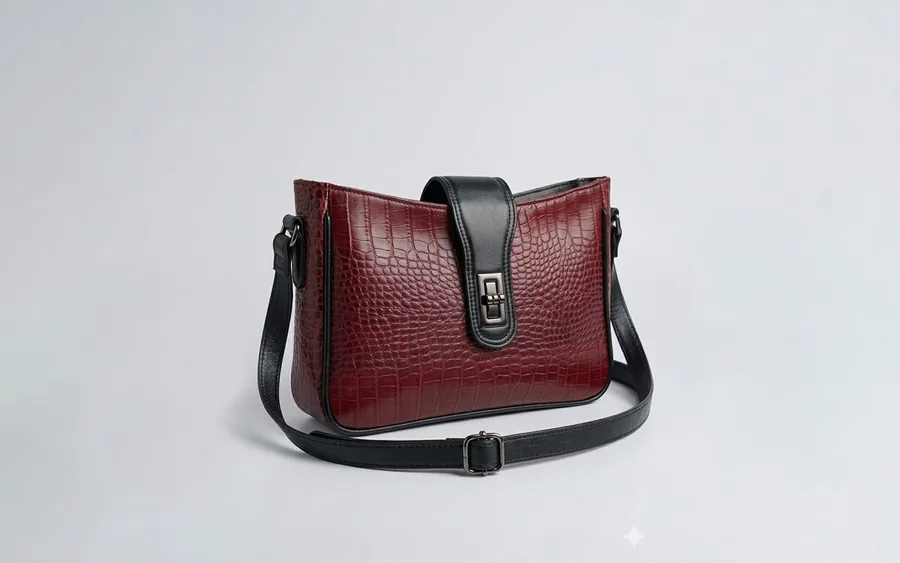 Red Wine croc-embossed leather ladies bag Bangladesh — luxury women's party bag, cross bag, handbag, লেডিস পার্টি ব্যাগ, মহিলাদের ক্রস ব্যাগ ঢাকা