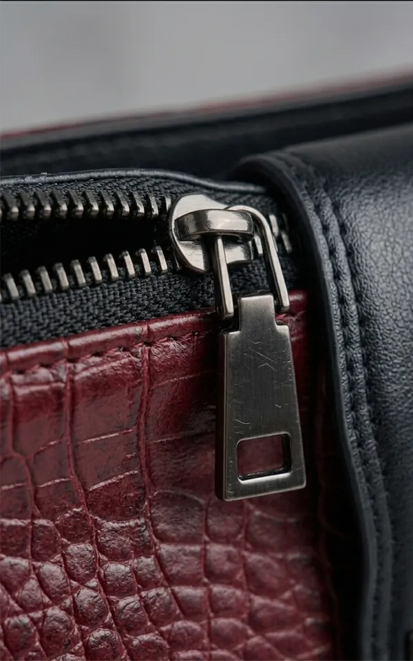 Red Wine croc-embossed leather women's handbag zipper close-up — quality runner ladies cross bag Bangladesh, party sling bag